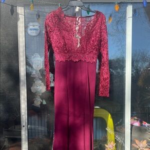 Soieblu Burgundy Lace Long Sleeve Dress